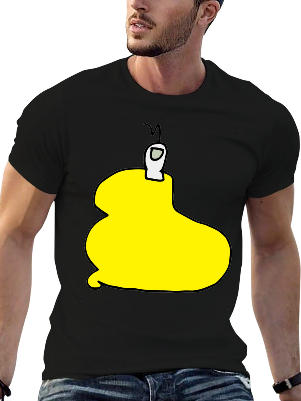 Yellow Among Us Character Black T-Shirt