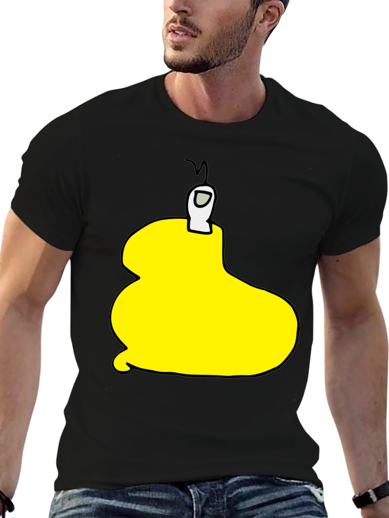Yellow Among Us Character Black T-Shirt