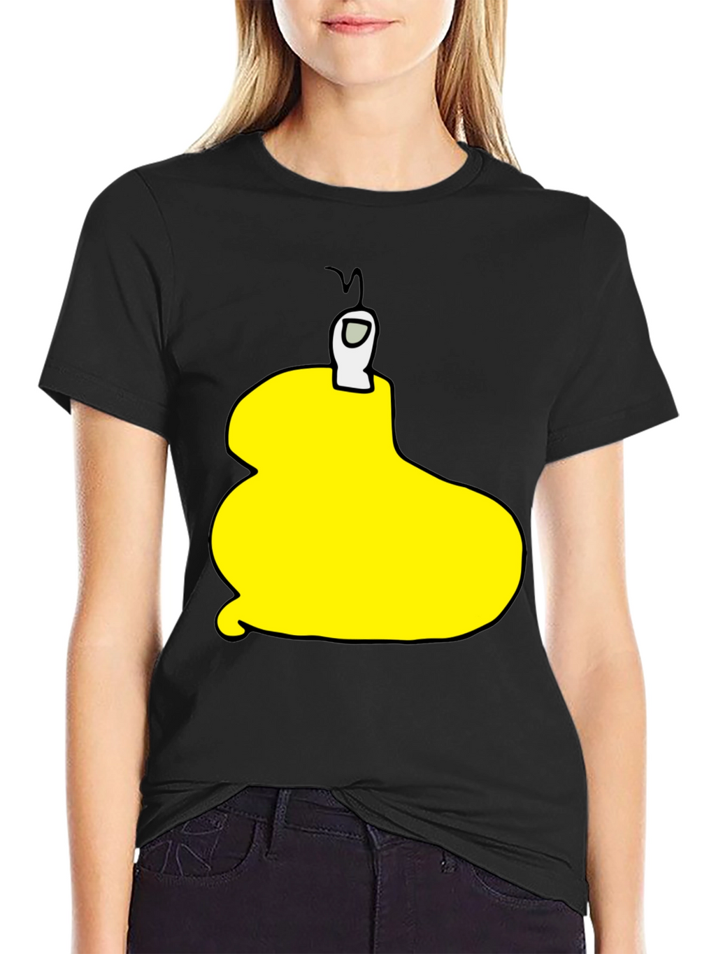 Yellow Among Us Character Black T-Shirt