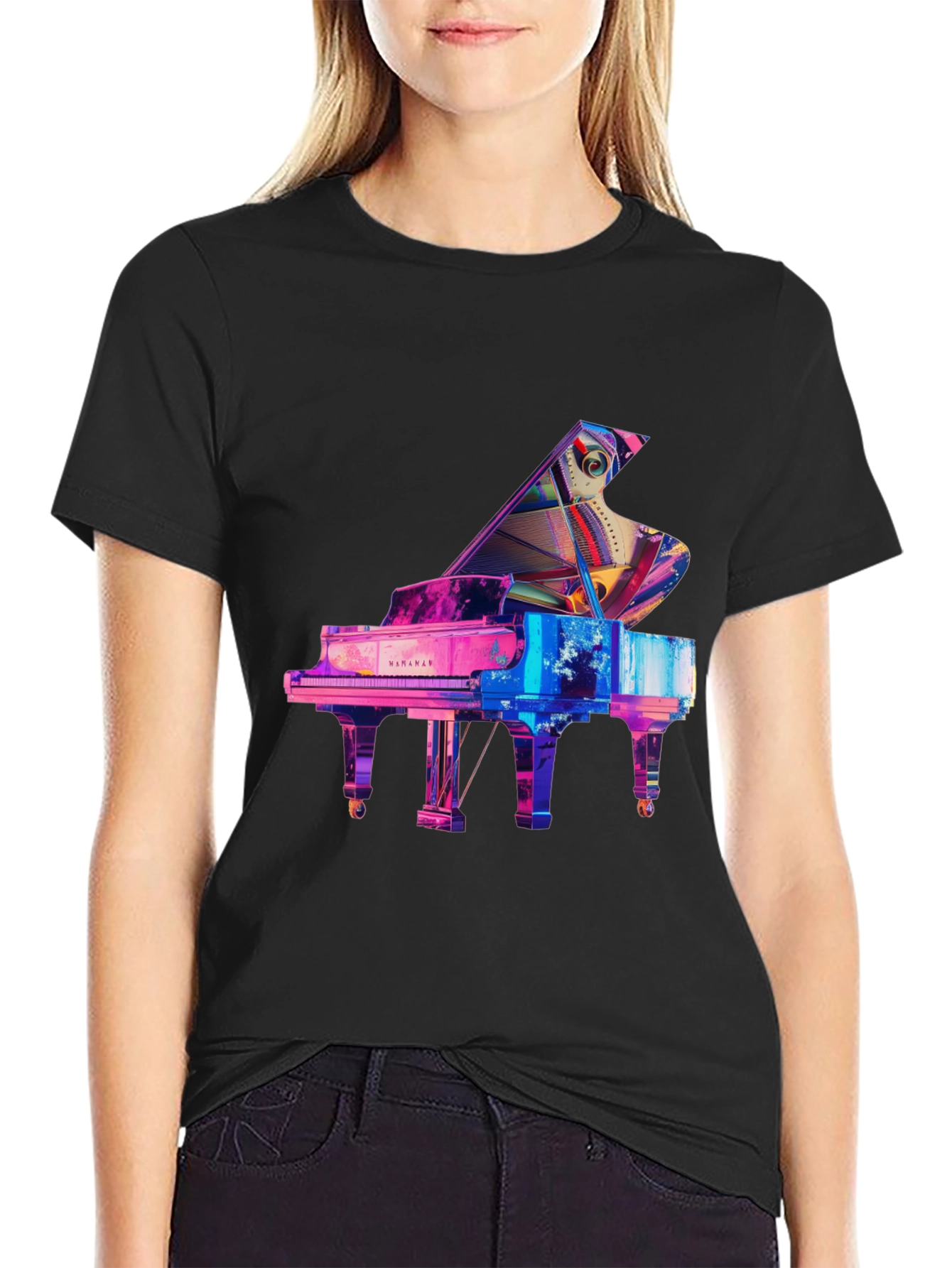 Abstract Grand Piano Graphic Tee - Stylish Music Lover Shirt