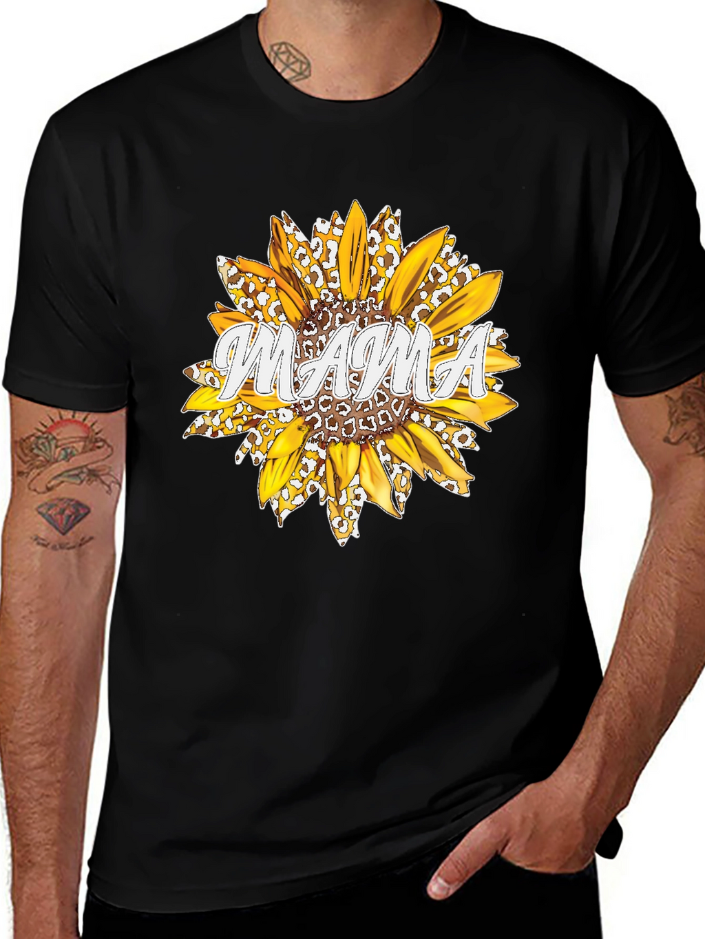 Mama Sunflower Graphic Tee - Black Cotton T-Shirt