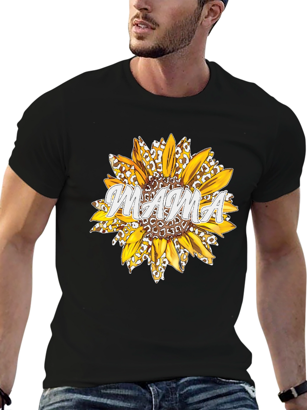 Mama Sunflower Graphic Tee - Black Cotton T-Shirt
