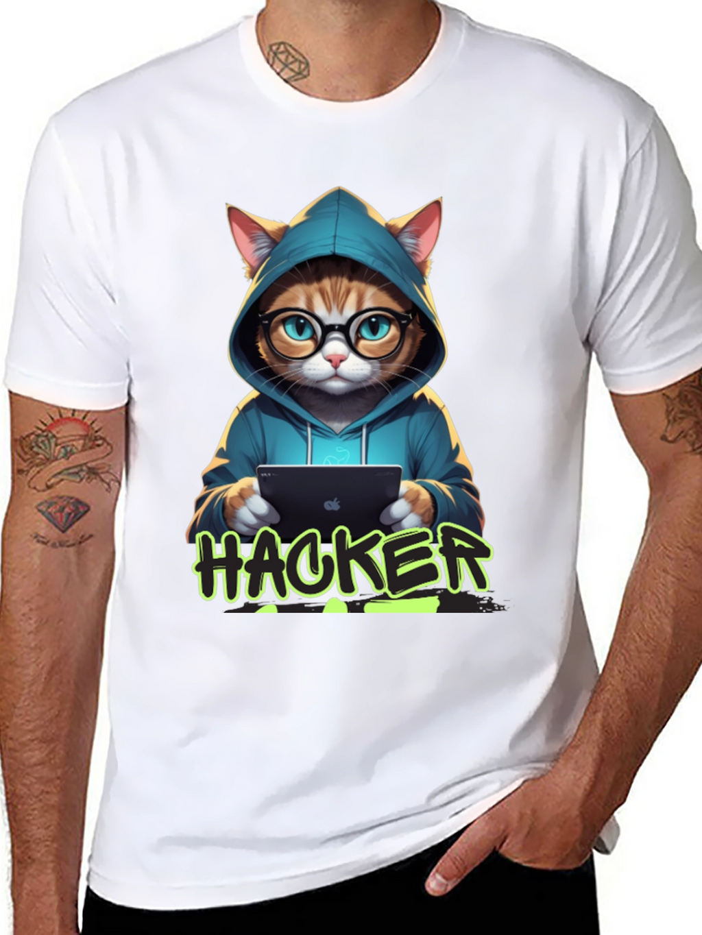 Cat Hacker T-Shirt - Novelty Graphic Tee