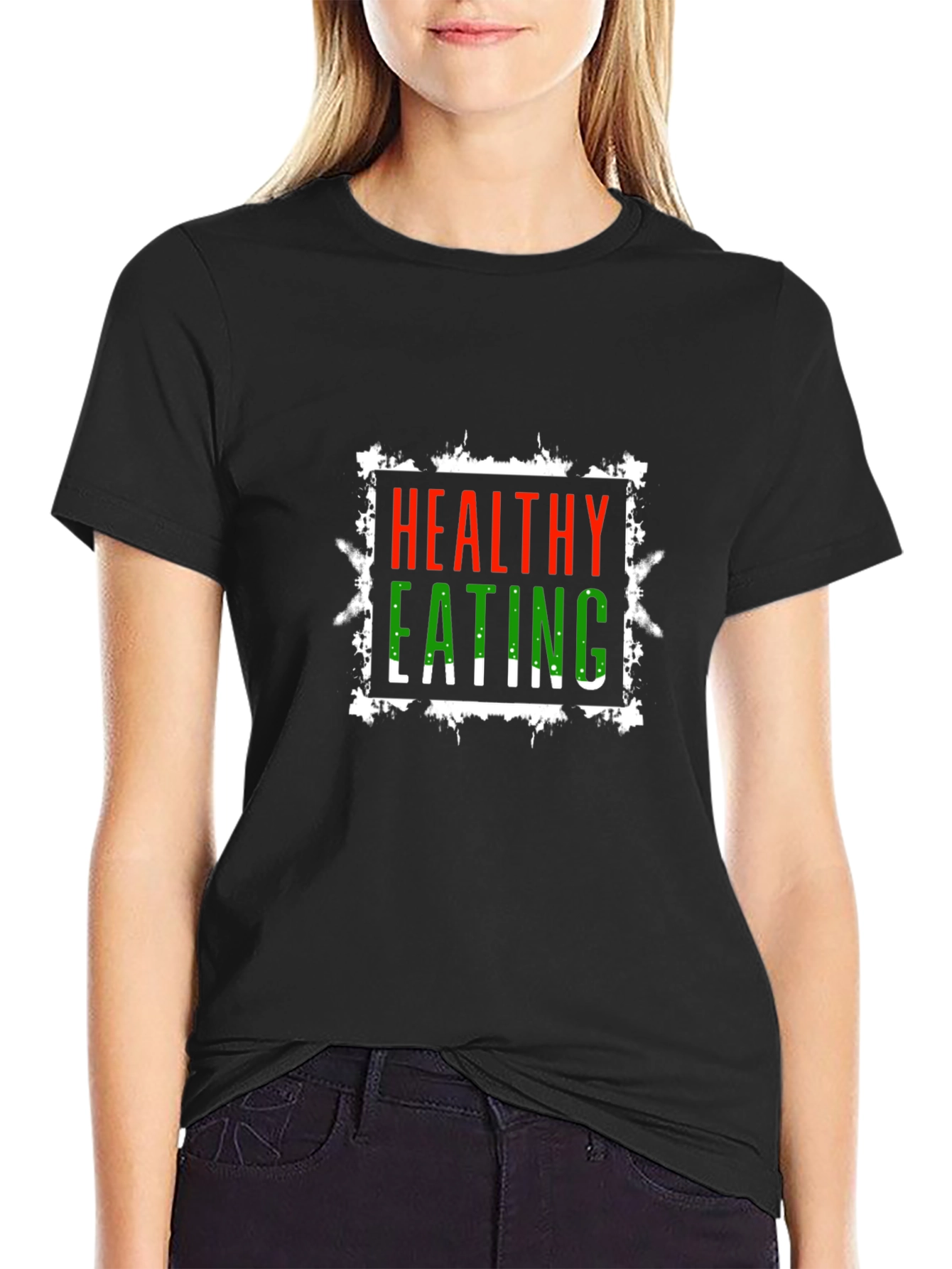 Healthy Eating Graphic Tee - Black Cotton T-Shirt