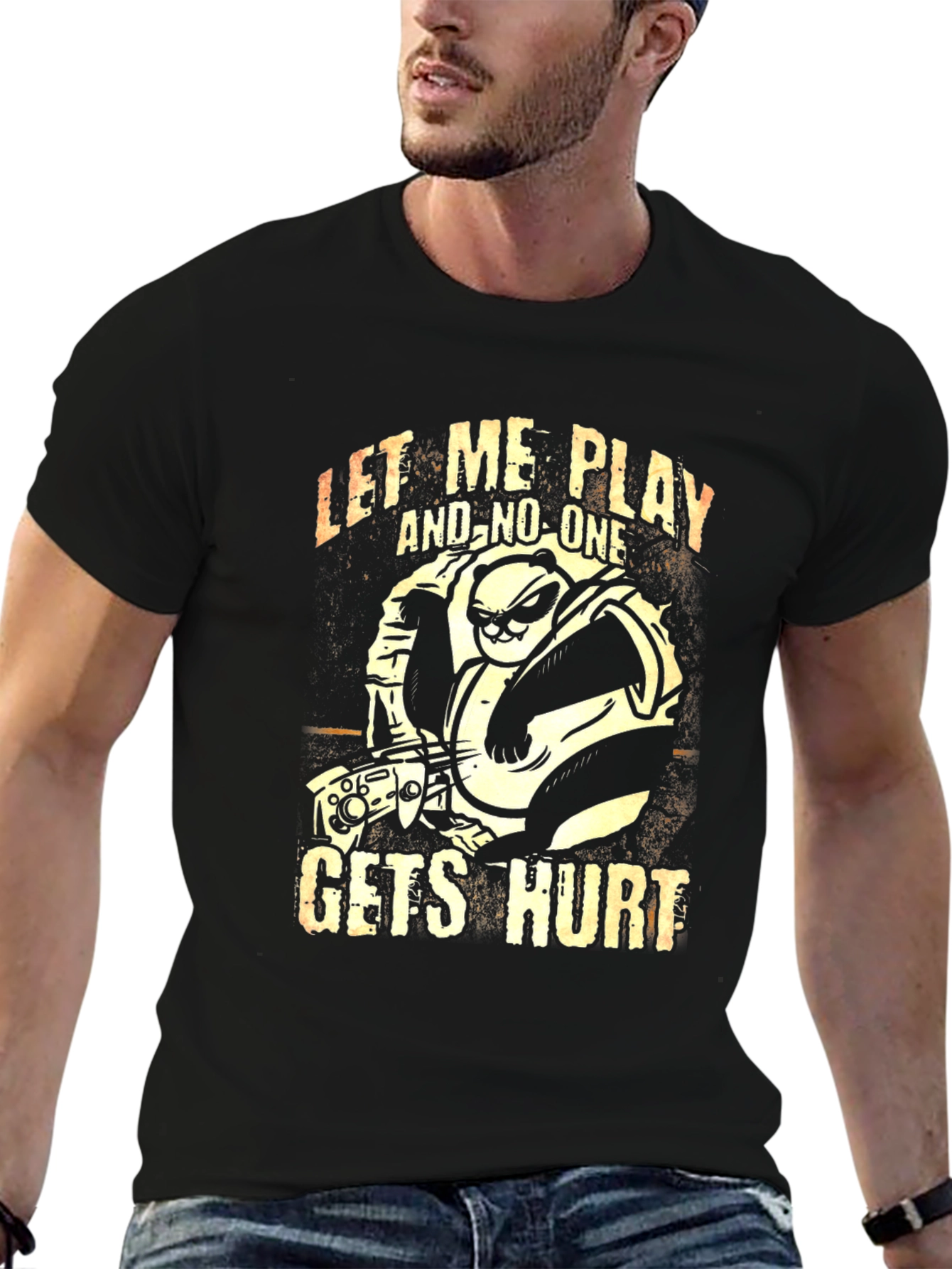 Gamer Panda Graphic T-Shirt - Let Me Play Design