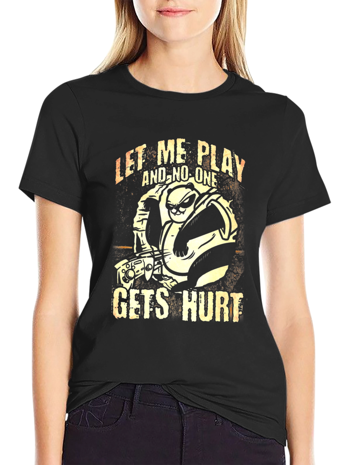Gamer Panda Graphic T-Shirt - Let Me Play Design