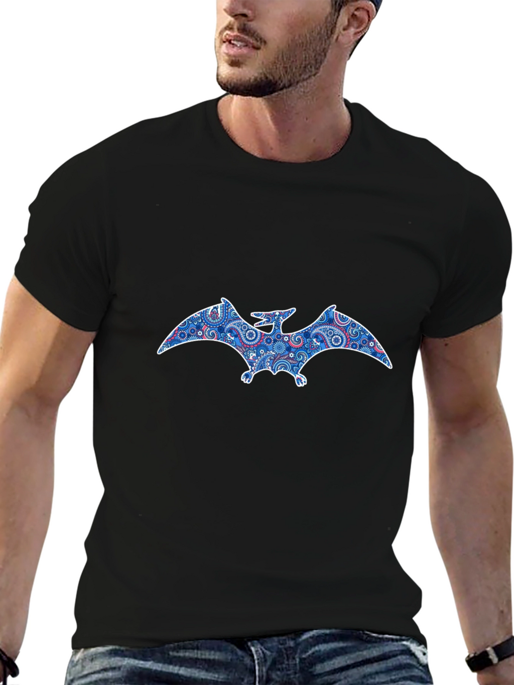 Pterodactyl Paisley Print Black T-Shirt