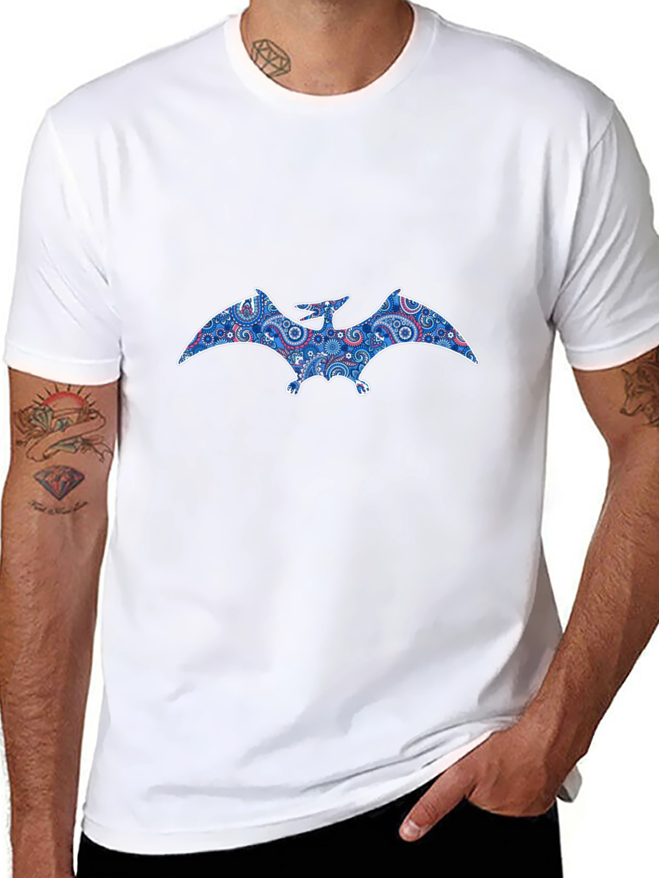 Pterodactyl Paisley Print Black T-Shirt