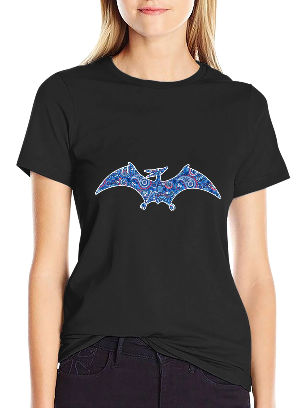 Pterodactyl Paisley Print Black T-Shirt