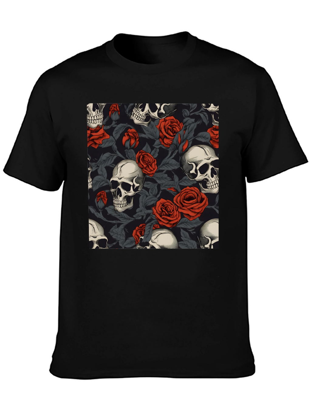 Skull & Roses Graphic Tee - Gothic Style