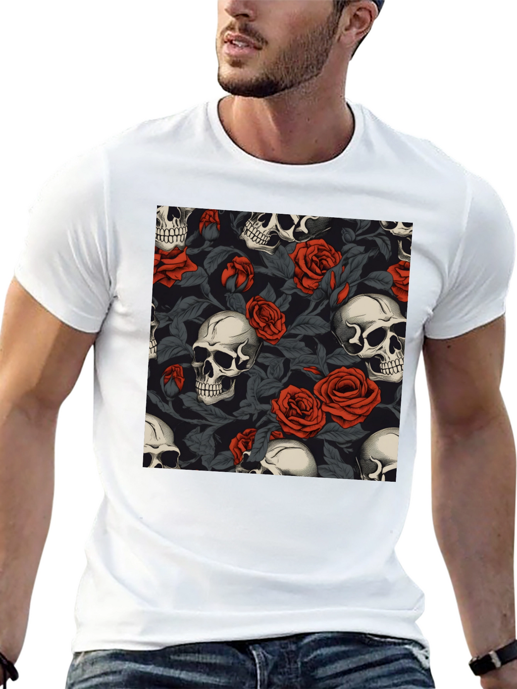 Skull & Roses Graphic Tee - Gothic Style