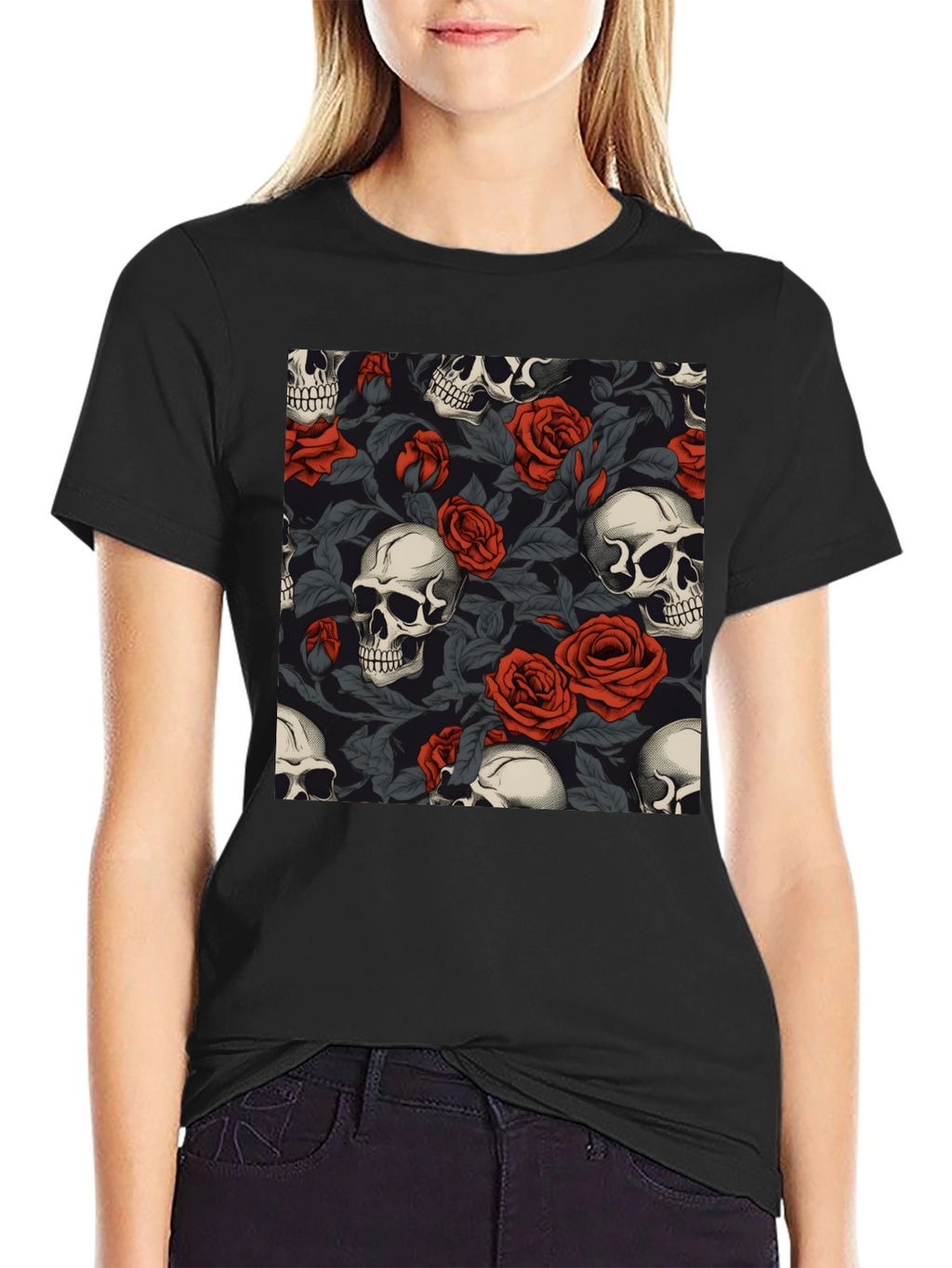 Skull & Roses Graphic Tee - Gothic Style
