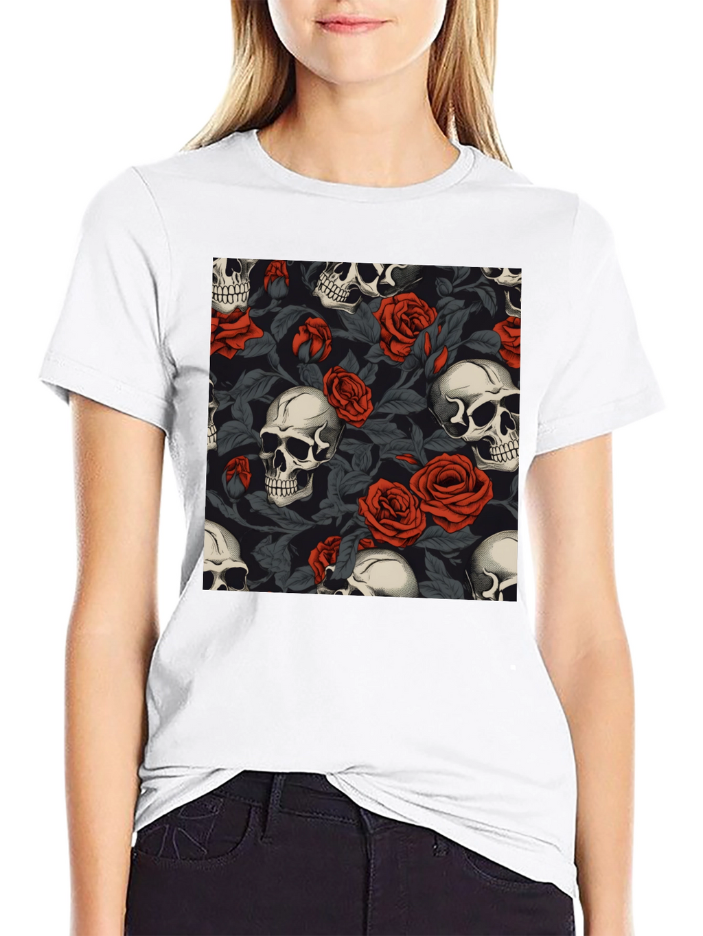 Skull & Roses Graphic Tee - Gothic Style