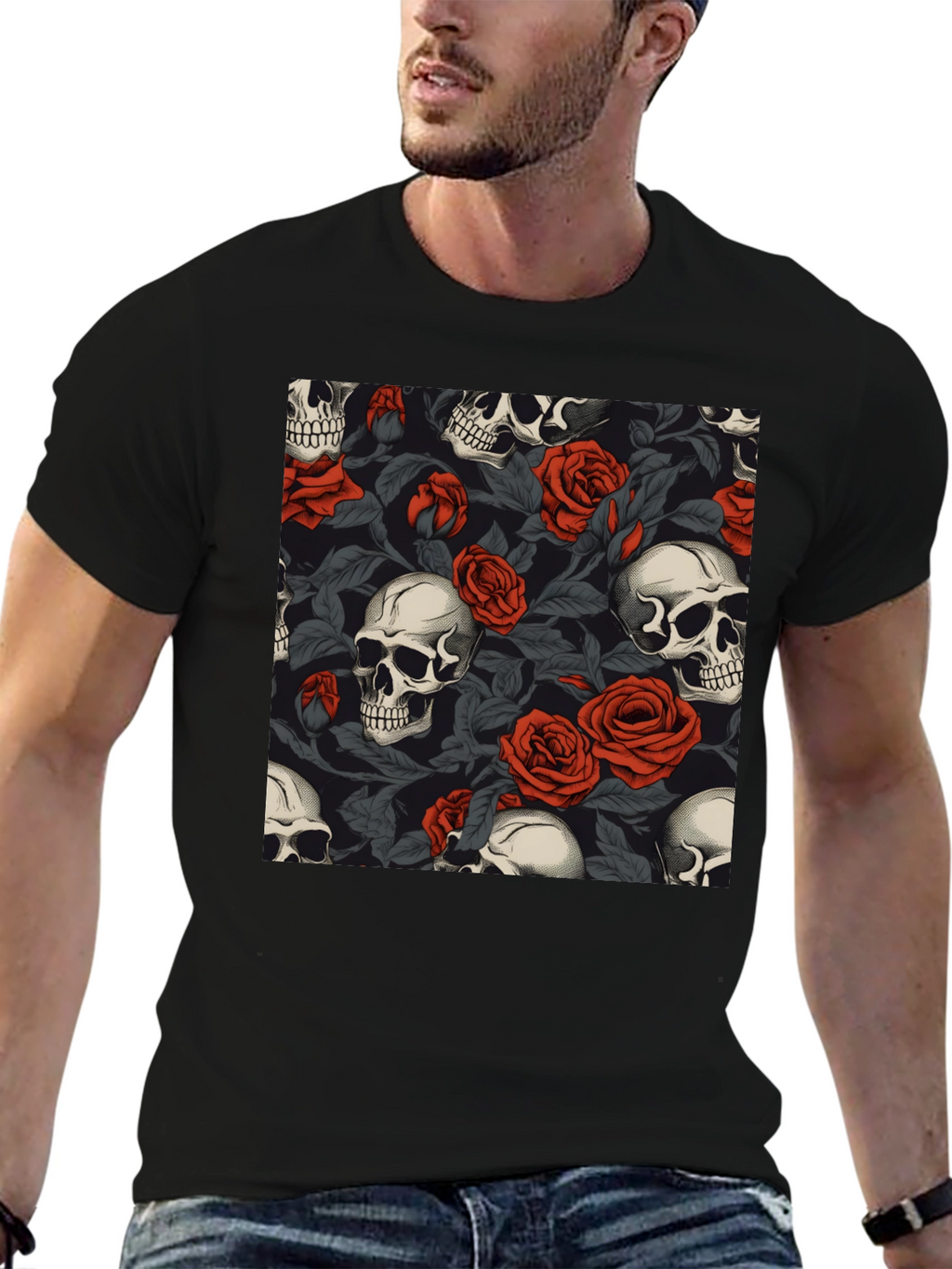 Skull & Roses Graphic Tee - Gothic Style