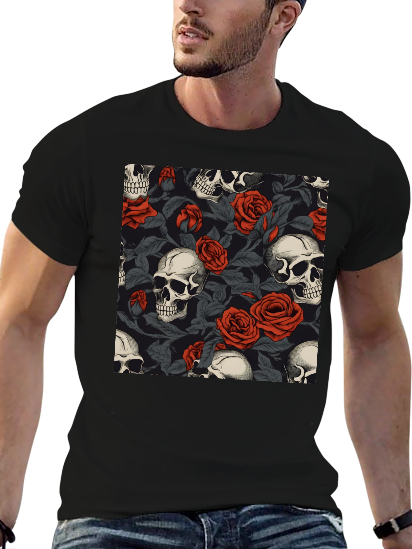 Skull & Roses Graphic Tee - Gothic Style