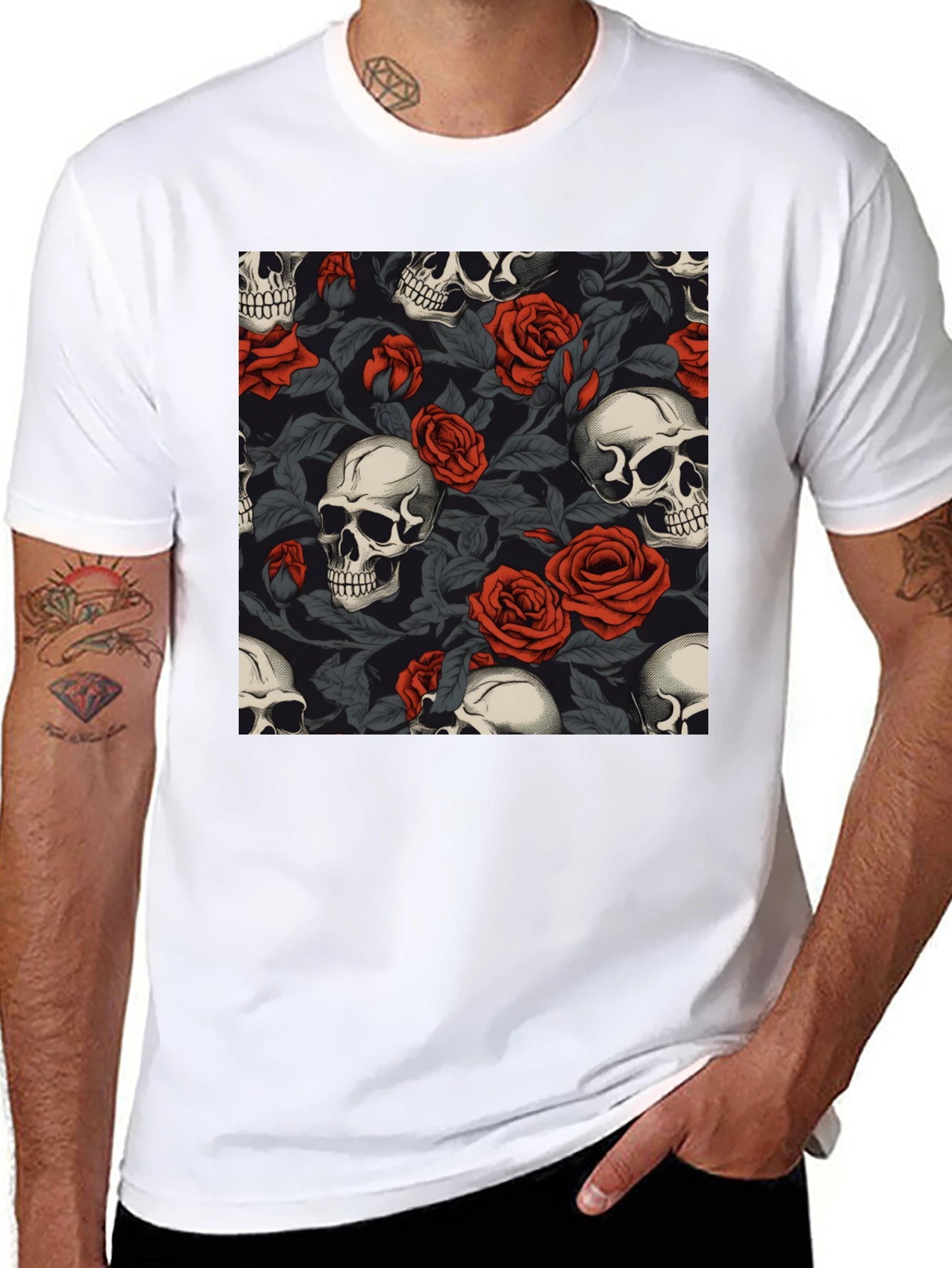 Skull & Roses Graphic Tee - Gothic Style