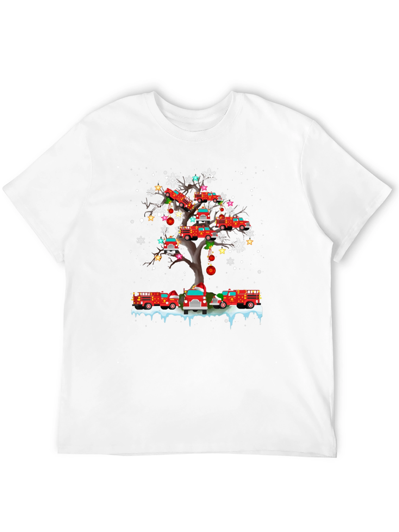 Fire Truck Christmas Tree Graphic T-Shirt
