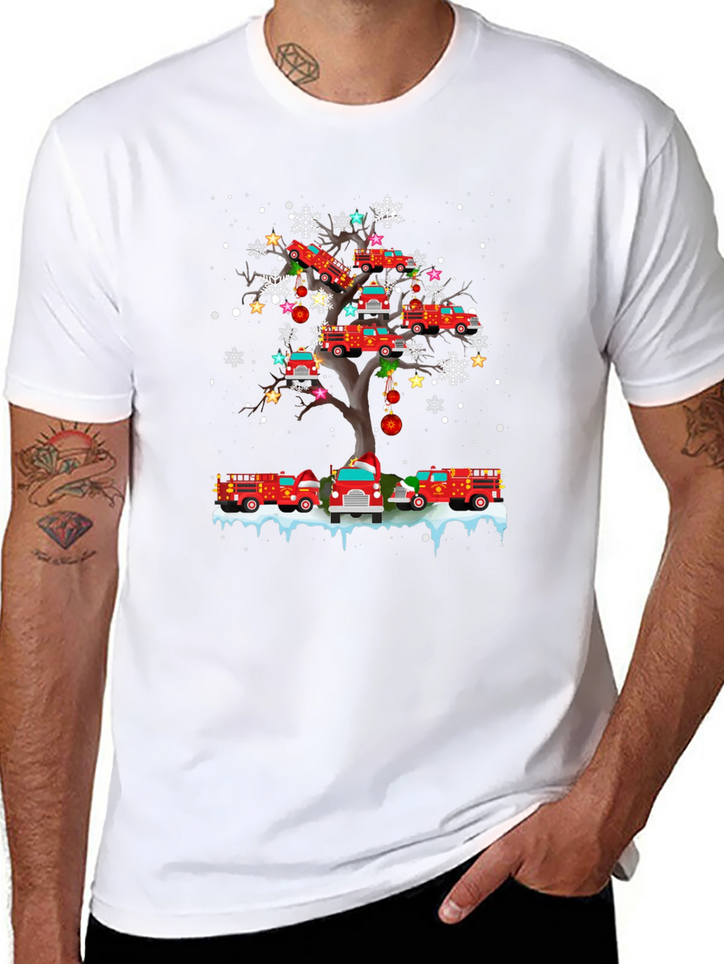 Fire Truck Christmas Tree Graphic T-Shirt
