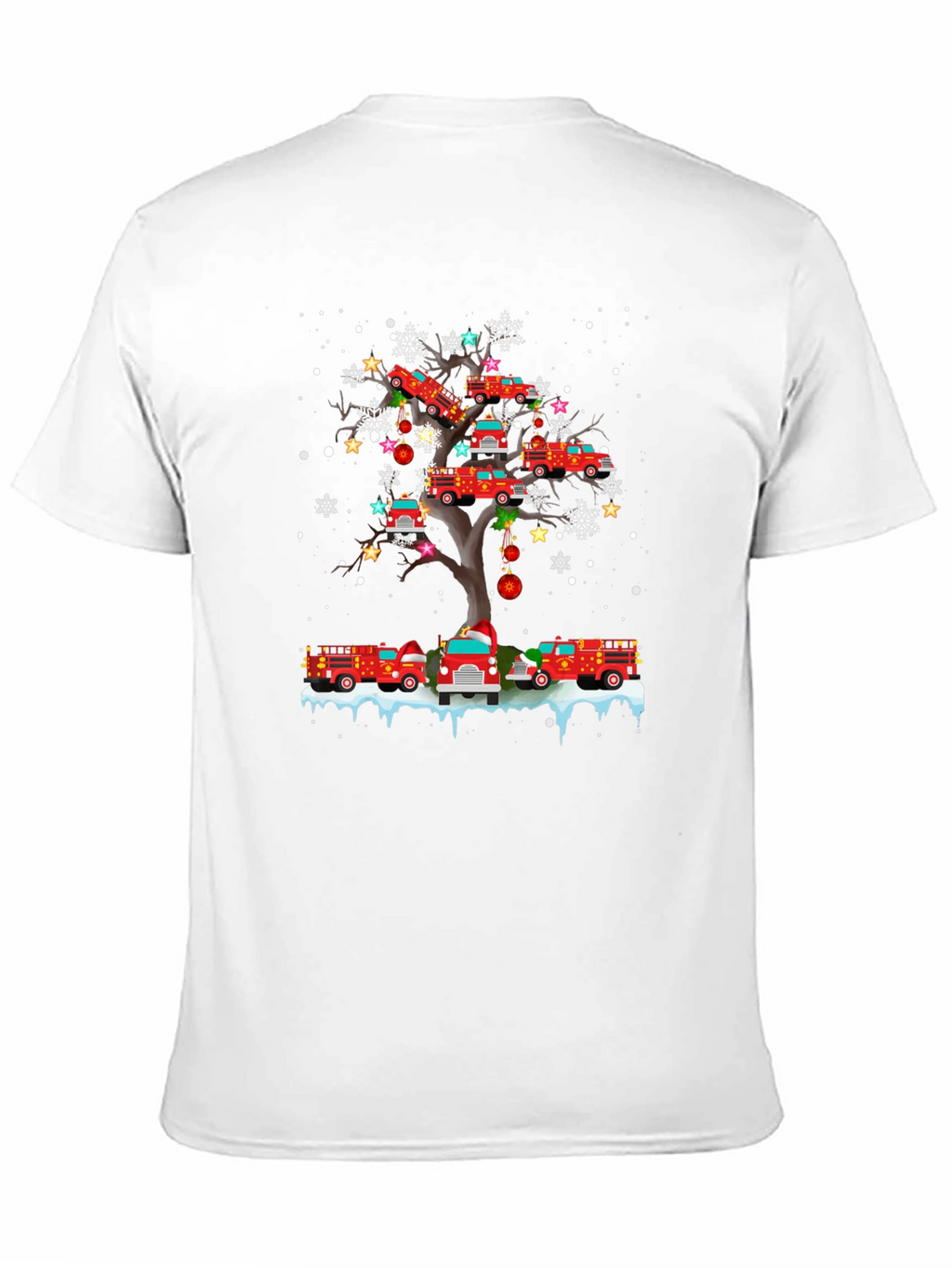 Fire Truck Christmas Tree Graphic T-Shirt