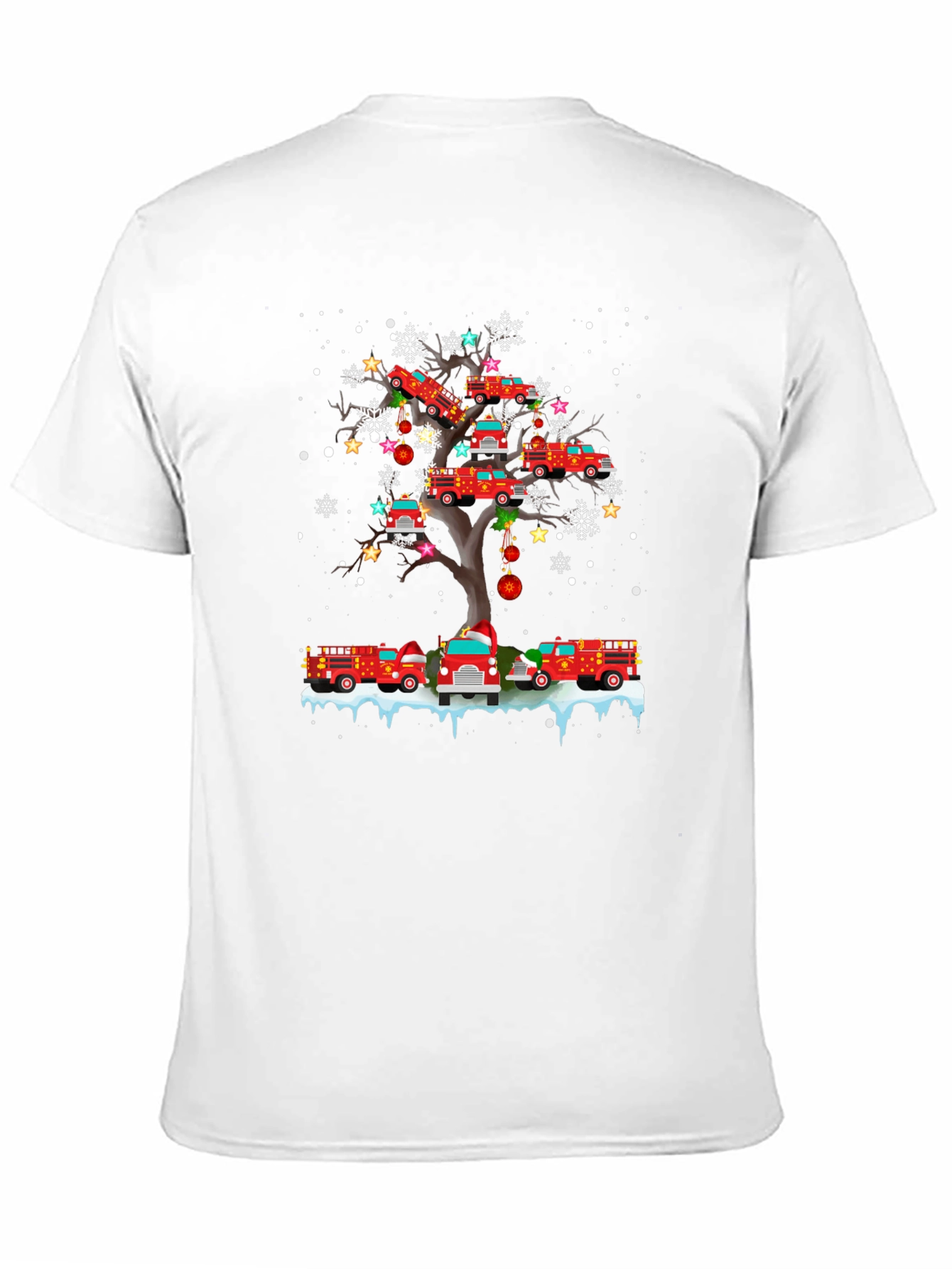 Fire Truck Christmas Tree Graphic T-Shirt