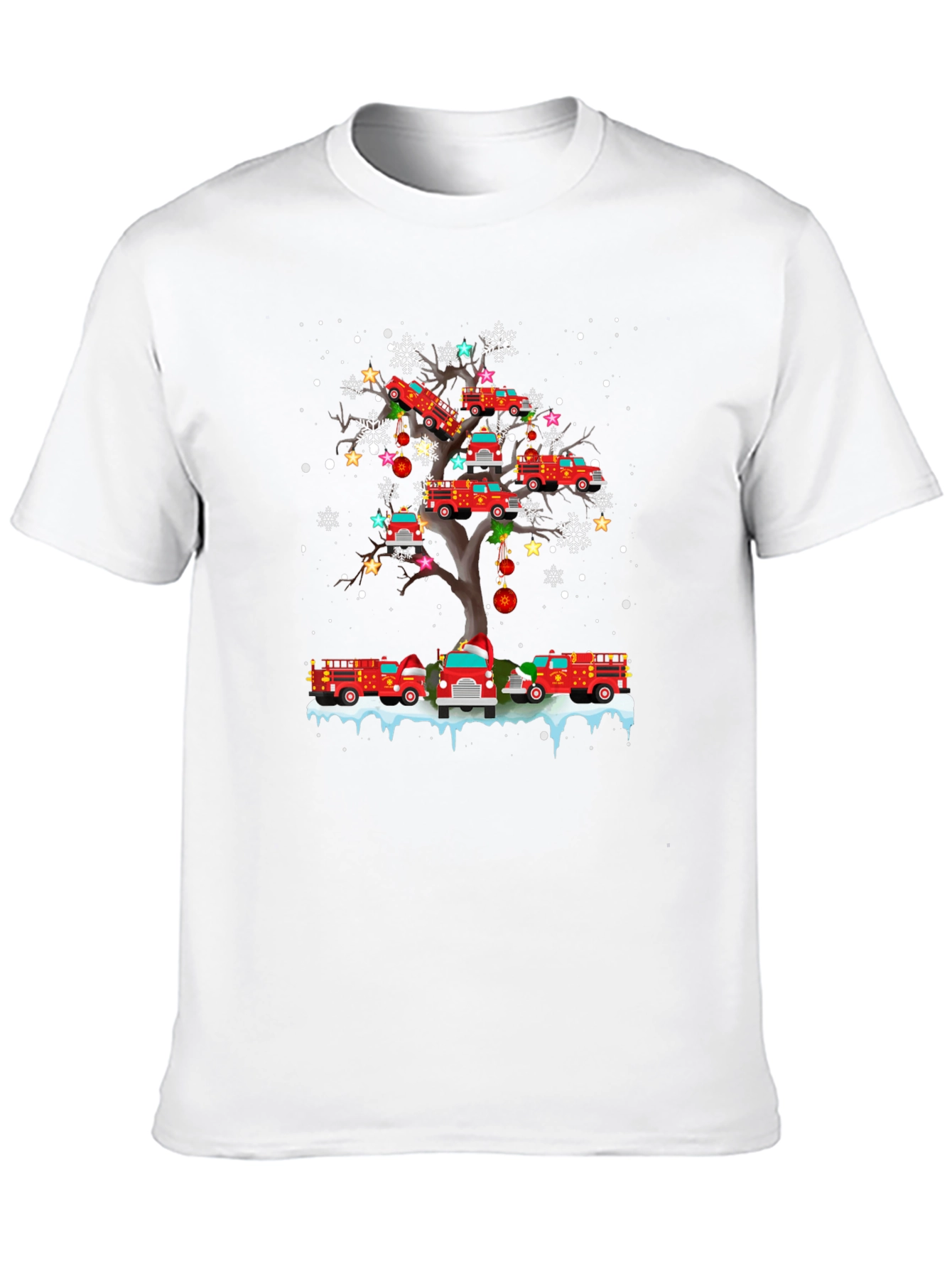 Fire Truck Christmas Tree Graphic T-Shirt