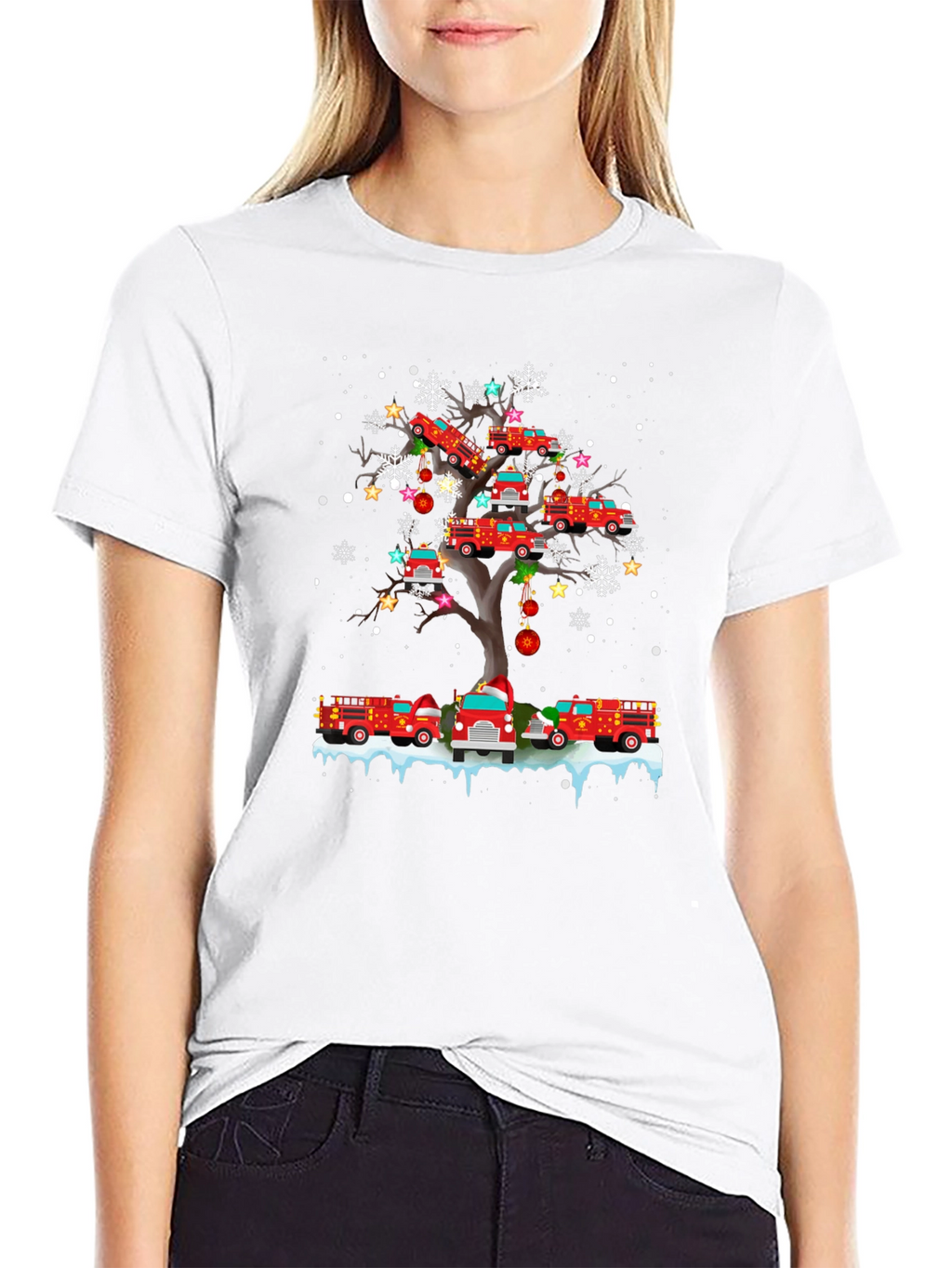 Fire Truck Christmas Tree Graphic T-Shirt