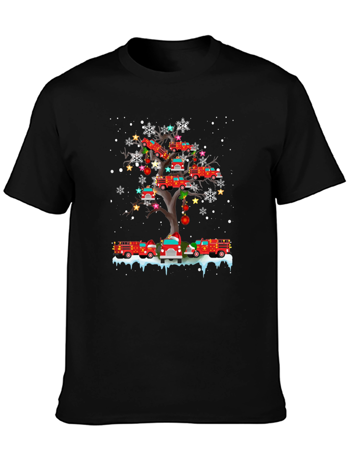 Fire Truck Christmas Tree Graphic T-Shirt