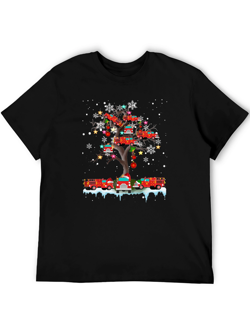 Fire Truck Christmas Tree Graphic T-Shirt