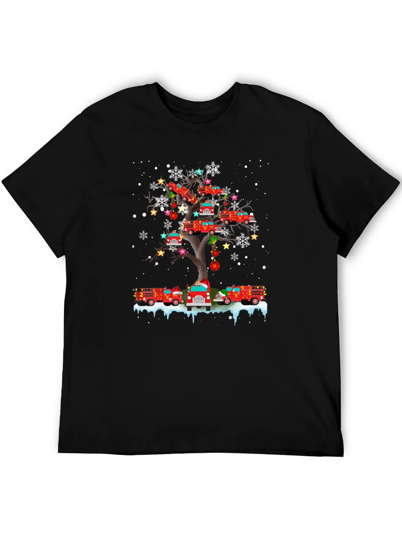 Fire Truck Christmas Tree Graphic T-Shirt