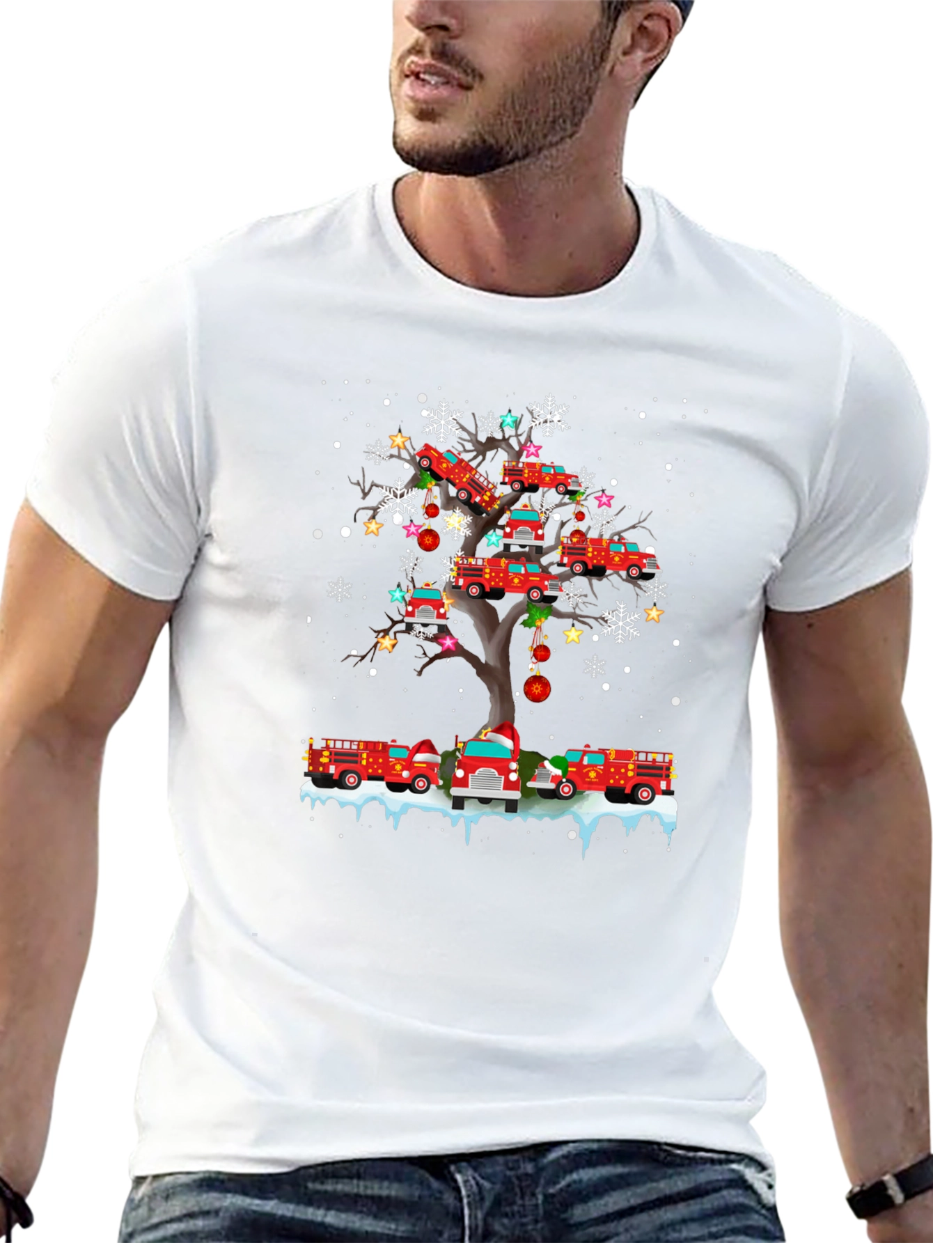 Fire Truck Christmas Tree Graphic T-Shirt