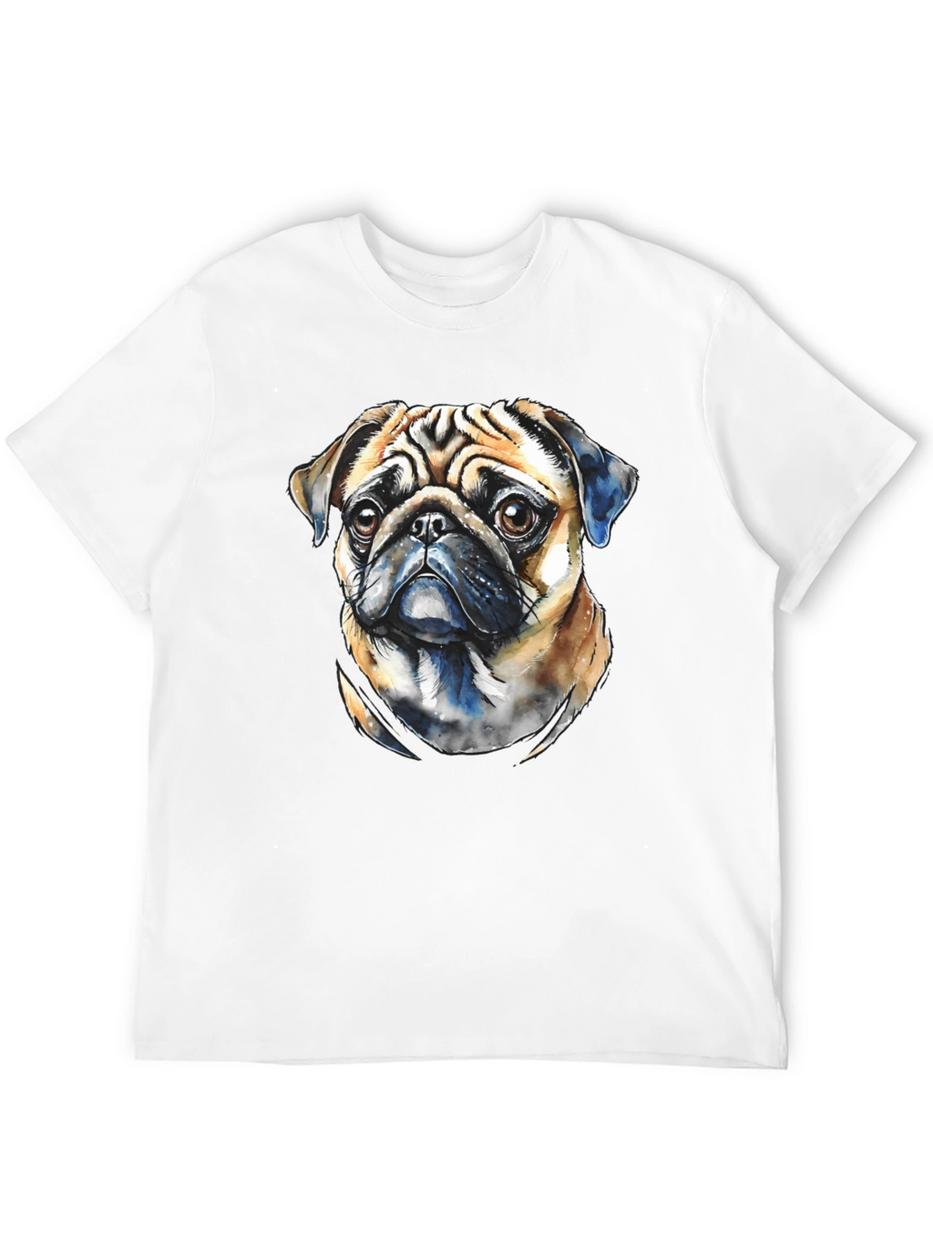 Pug Dog Portrait Graphic T-Shirt - Black