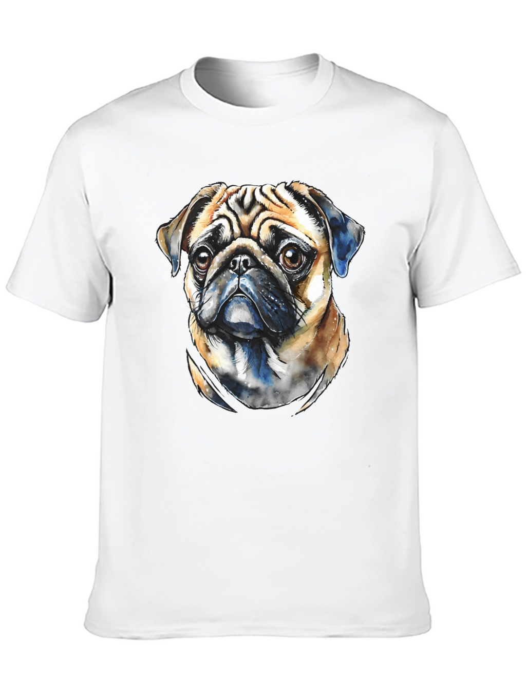 Pug Dog Portrait Graphic T-Shirt - Black