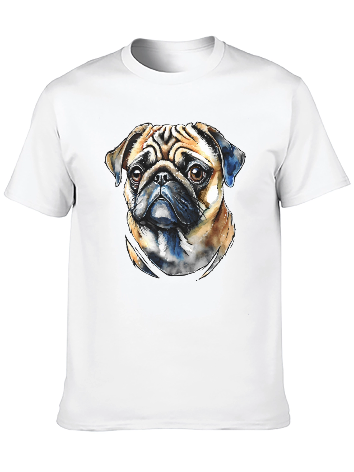 Pug Dog Portrait Graphic T-Shirt - Black