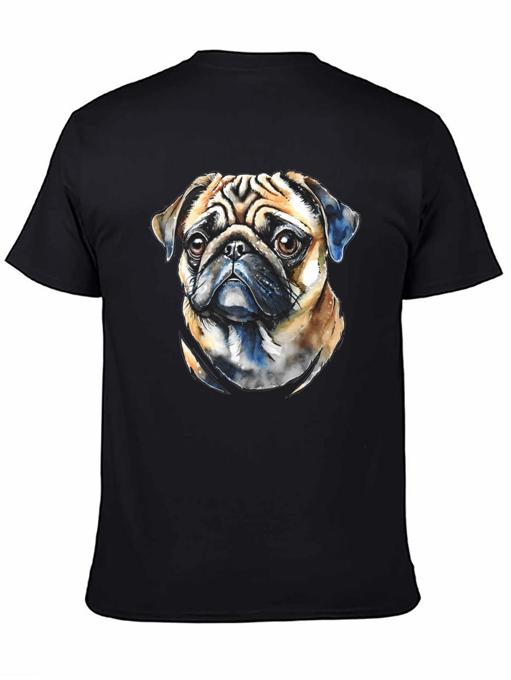 Pug Dog Portrait Graphic T-Shirt - Black