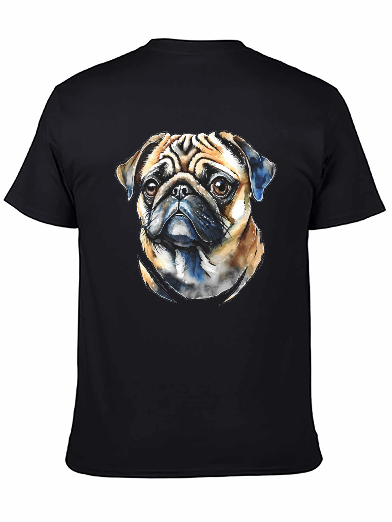 Pug Dog Portrait Graphic T-Shirt - Black