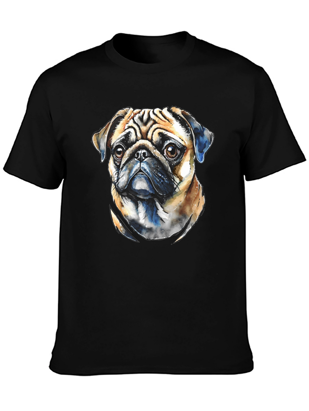 Pug Dog Portrait Graphic T-Shirt - Black