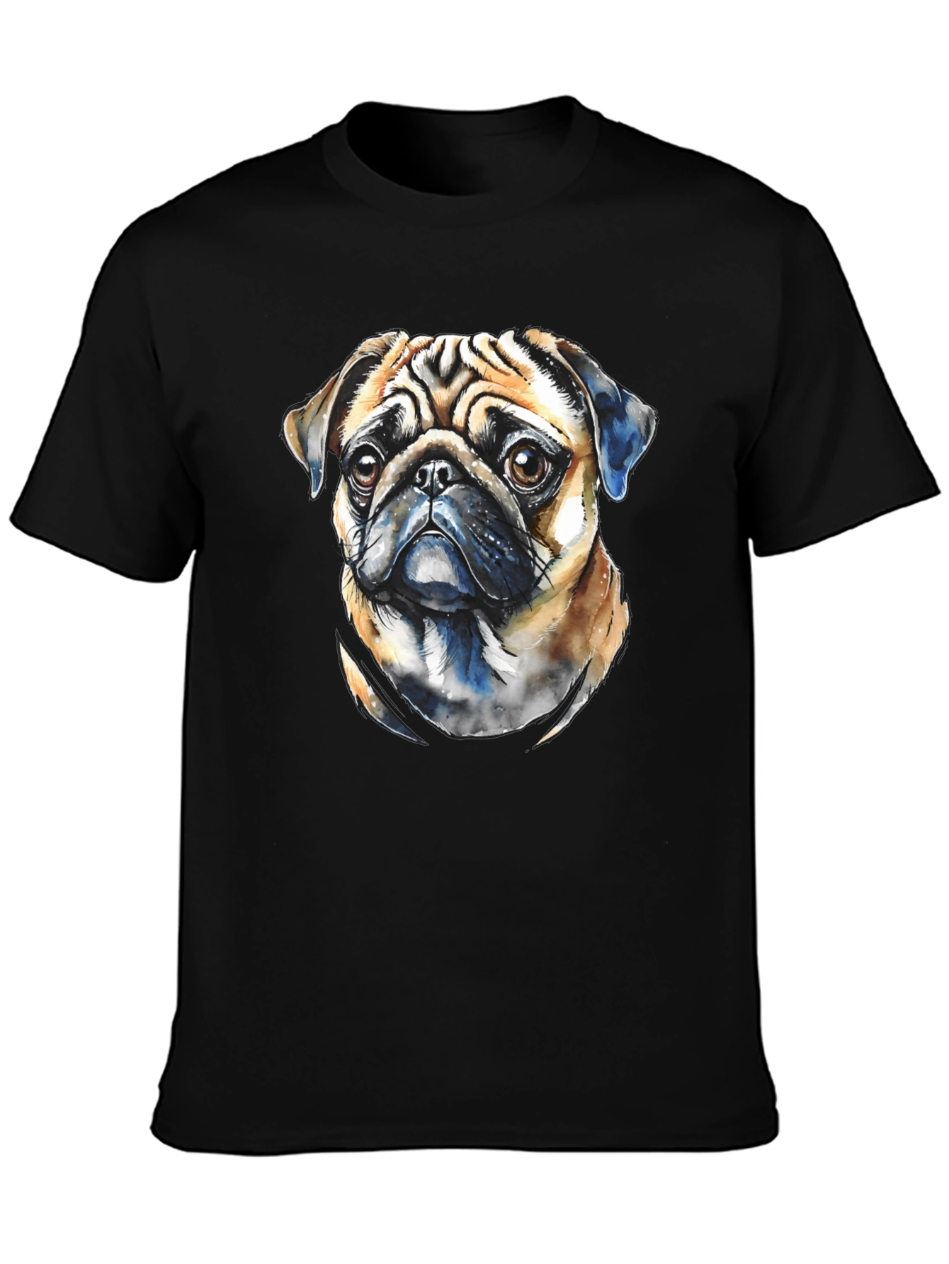 Pug Dog Portrait Graphic T-Shirt - Black