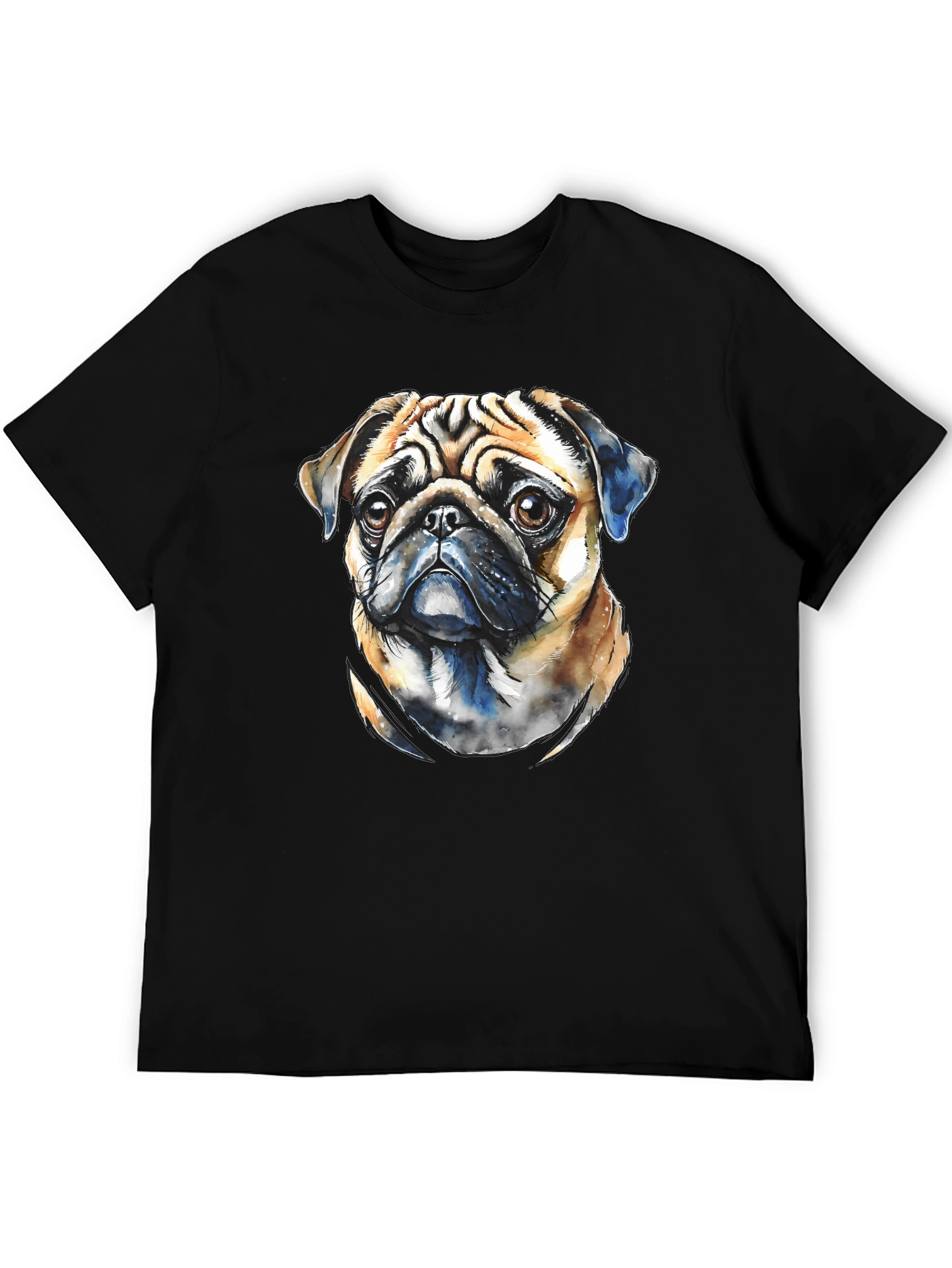 Pug Dog Portrait Graphic T-Shirt - Black
