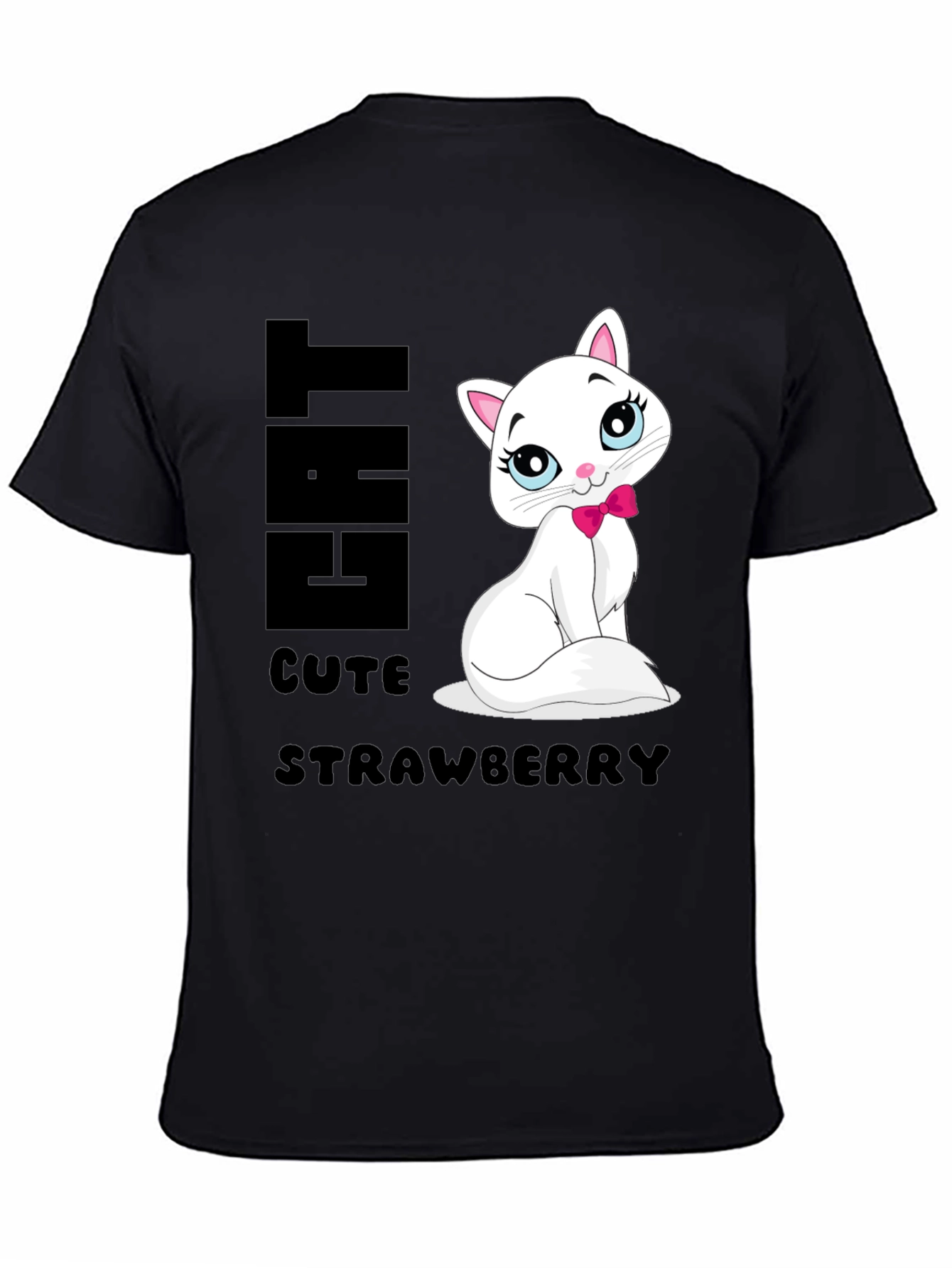 Cute Cat Strawberry Graphic Print Tee