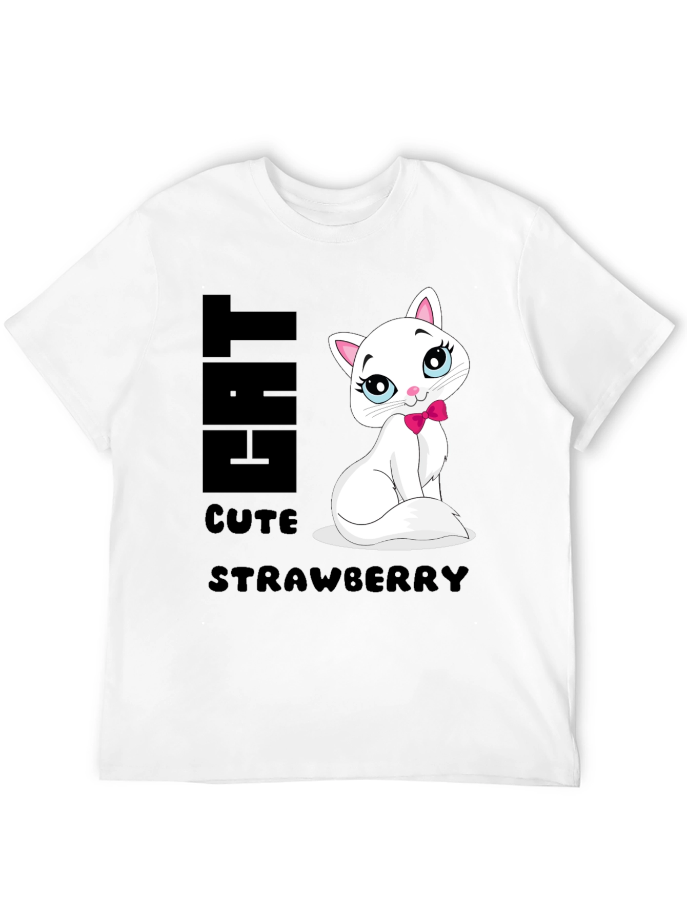 Cute Cat Strawberry Graphic Print Tee