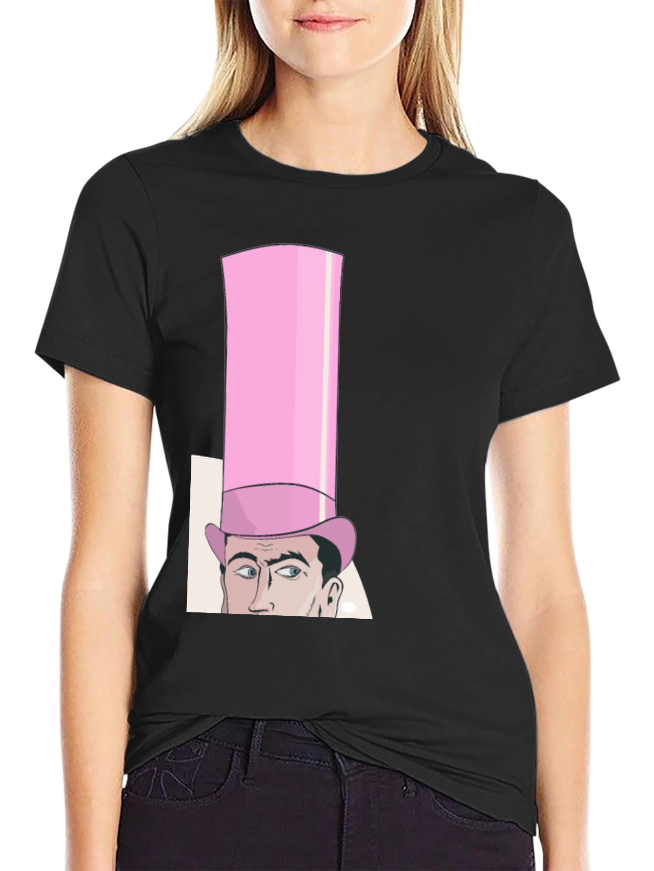 Pink Top Hat Cartoon Graphic Tee