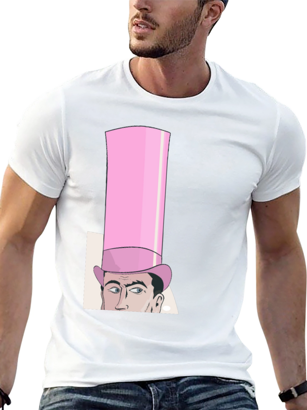 Pink Top Hat Cartoon Graphic Tee