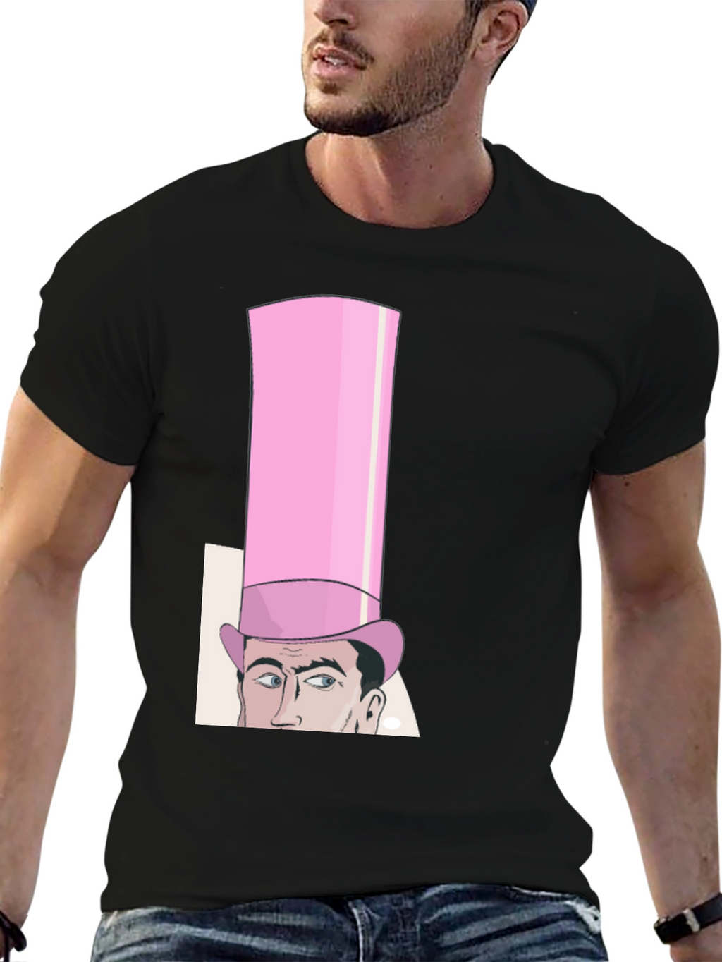 Pink Top Hat Cartoon Graphic Tee