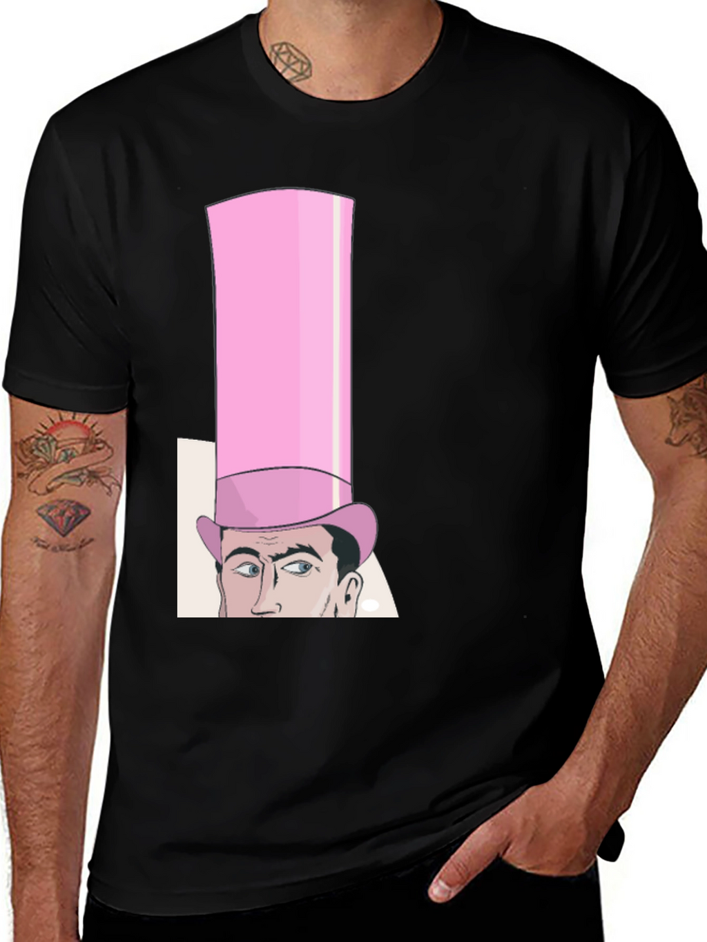 Pink Top Hat Cartoon Graphic Tee