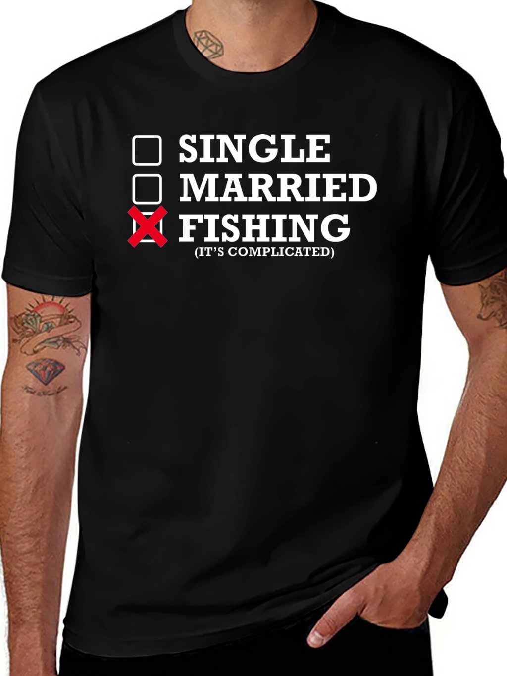 Fishing Its Complicated Black Graphic T-Shirt