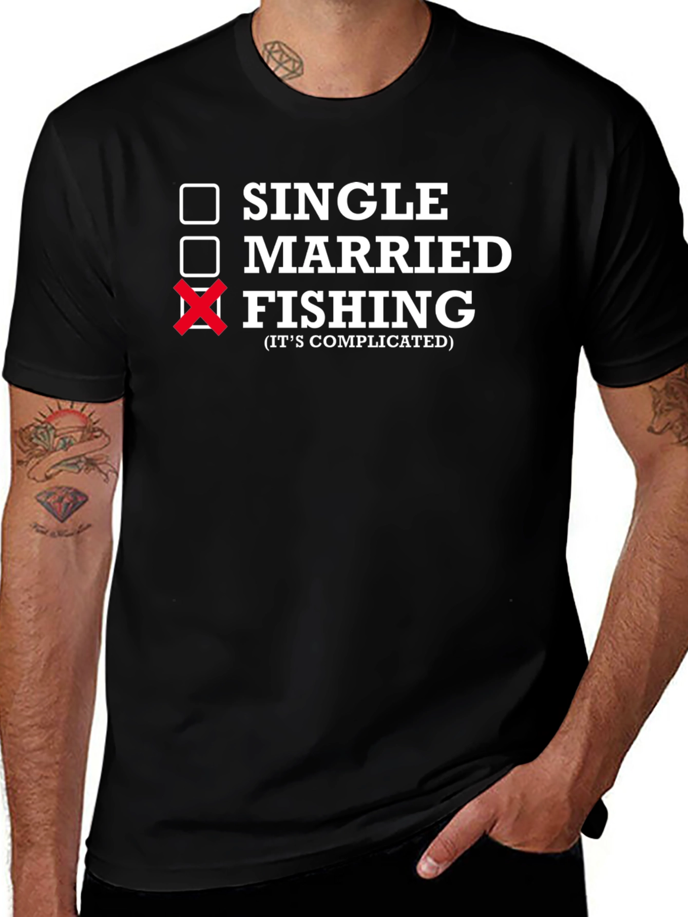 Fishing Its Complicated Black Graphic T-Shirt