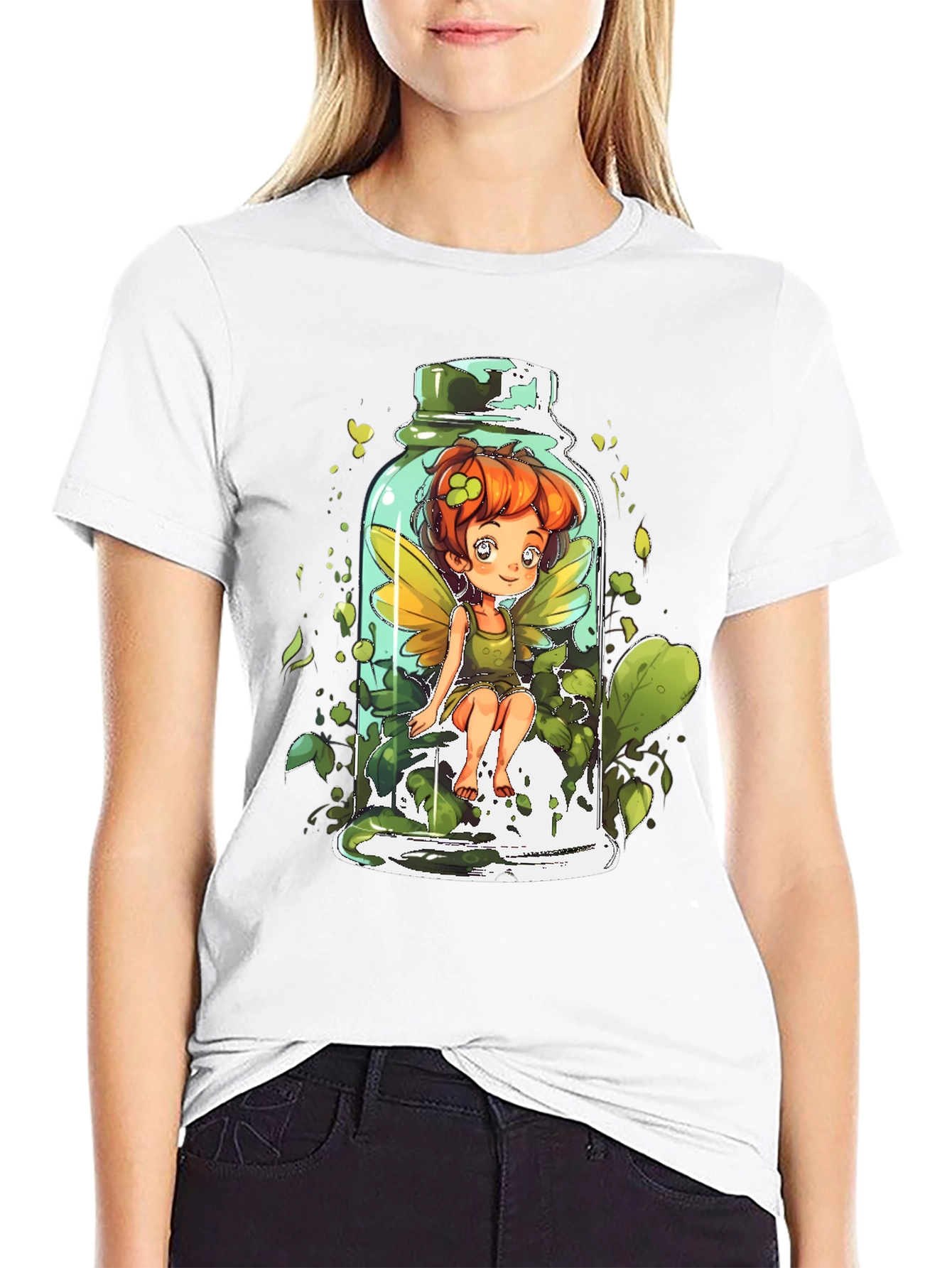 Fairy in a Jar Graphic Tee - Whimsical Black T-Shirt