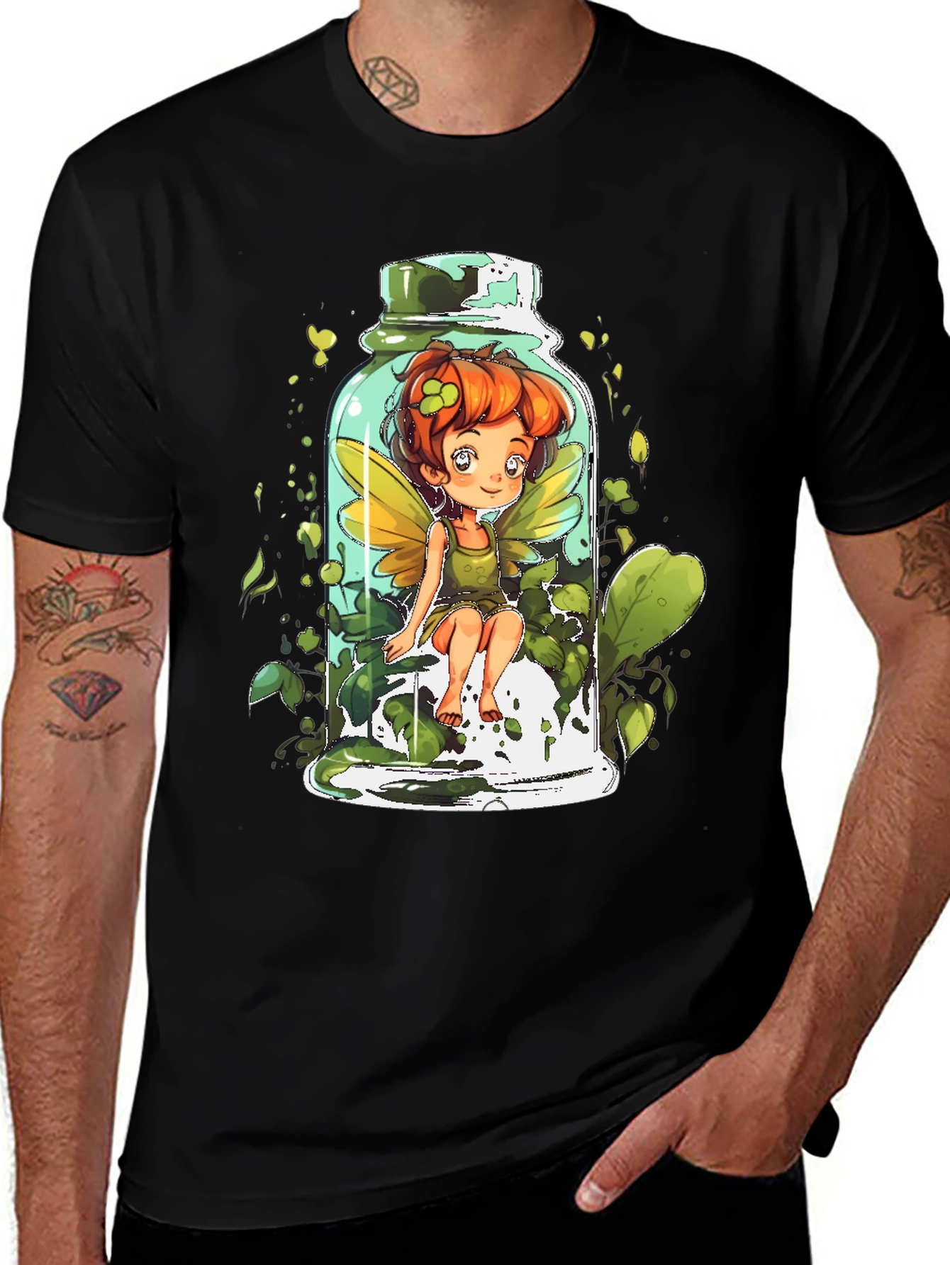 Fairy in a Jar Graphic Tee - Whimsical Black T-Shirt
