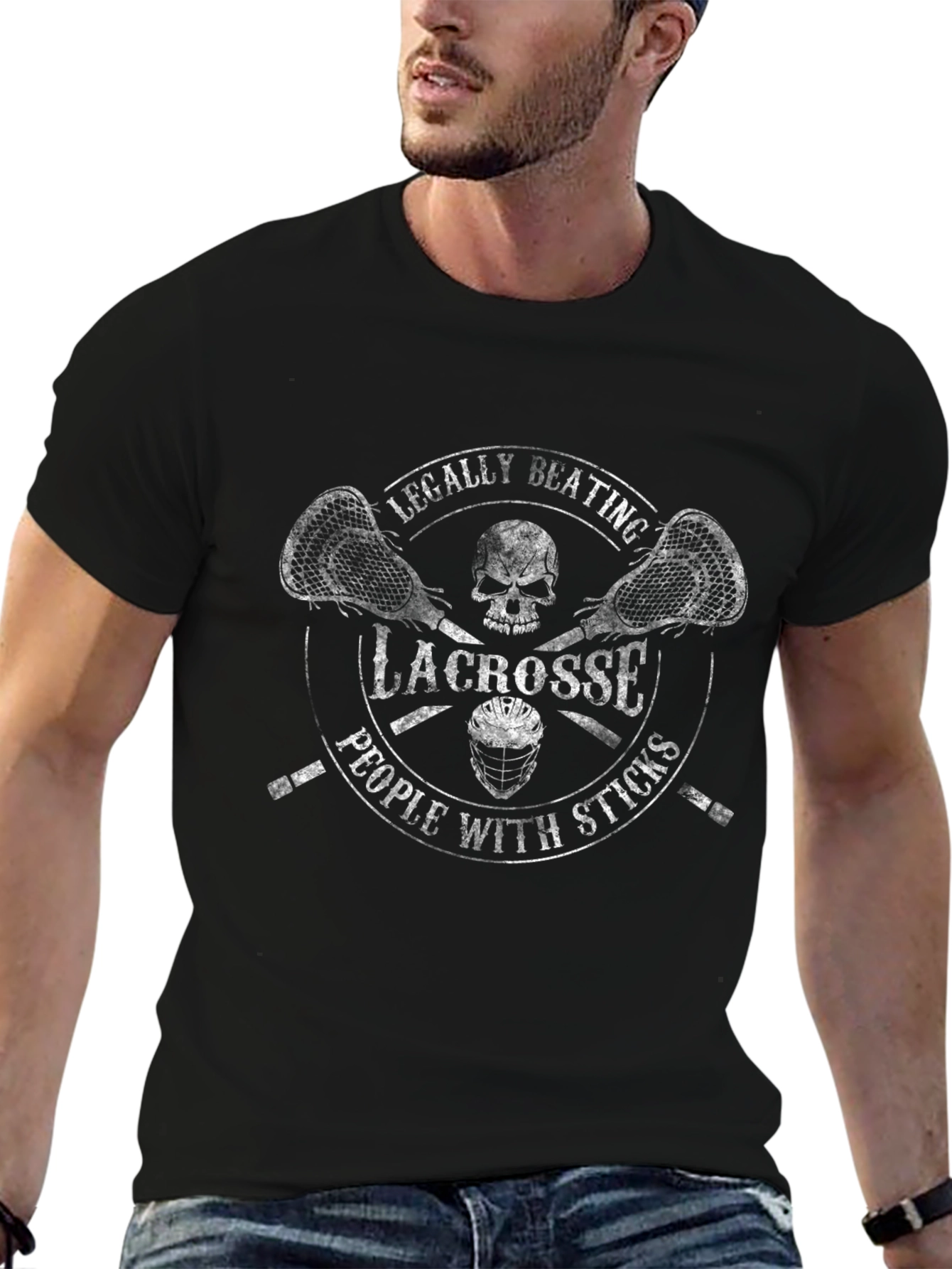 Lacrosse Sticks & Skull T-Shirt - Legally Beating People With Sticks