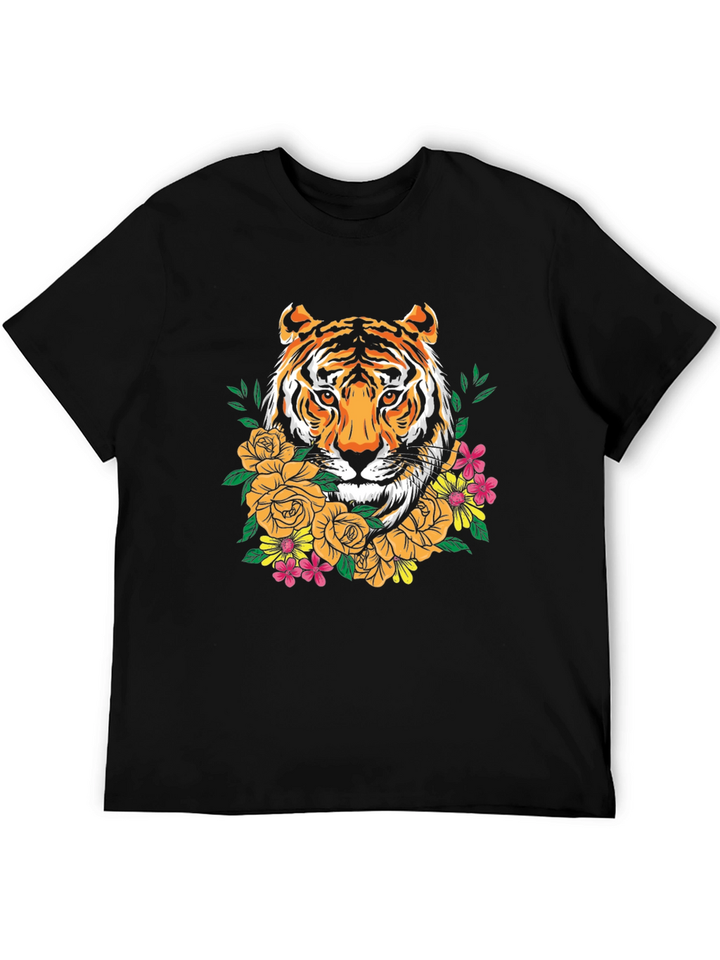 Tiger Floral Graphic Print Crew Neck T-Shirt